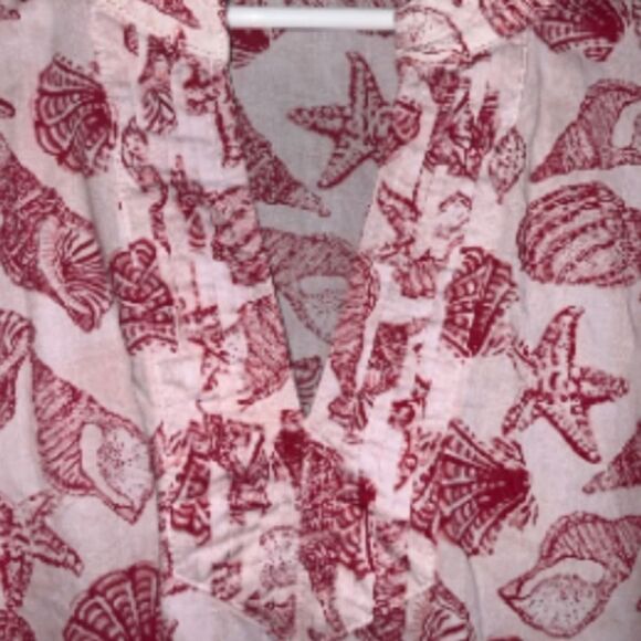 Talbots Shell Print Cotton Notched Collar Sleeveless Summer Top Lp Red White - Picture 3 of 16